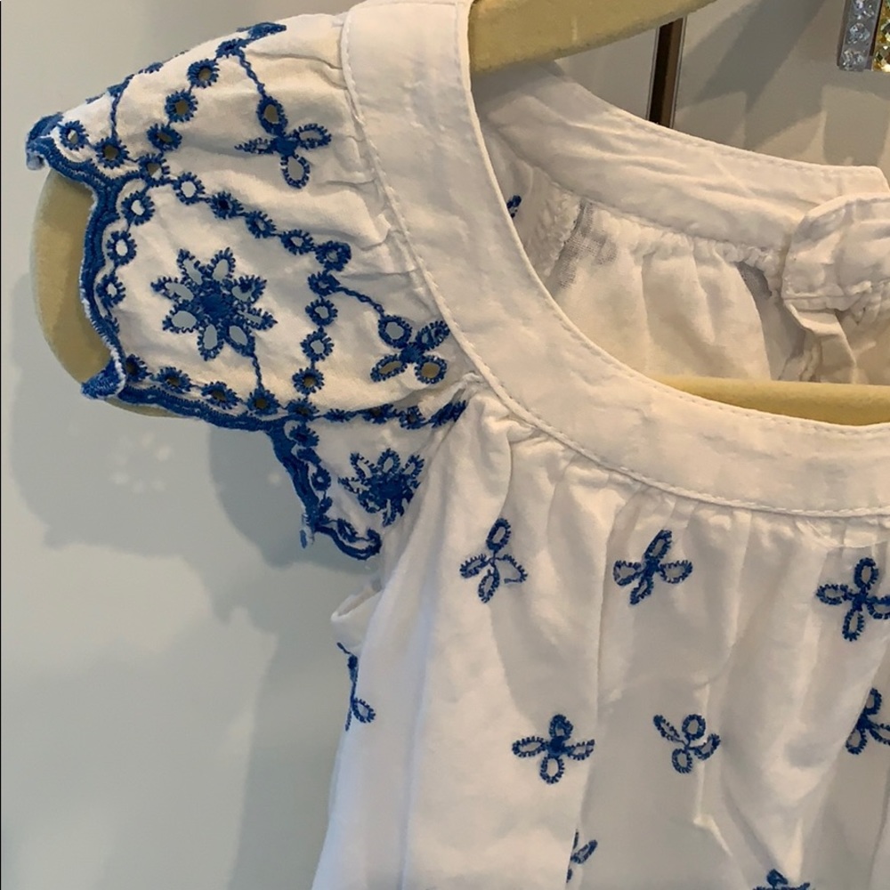 Summer Dress White w/Blue Embroidered Flowers - Picture 5 of 9